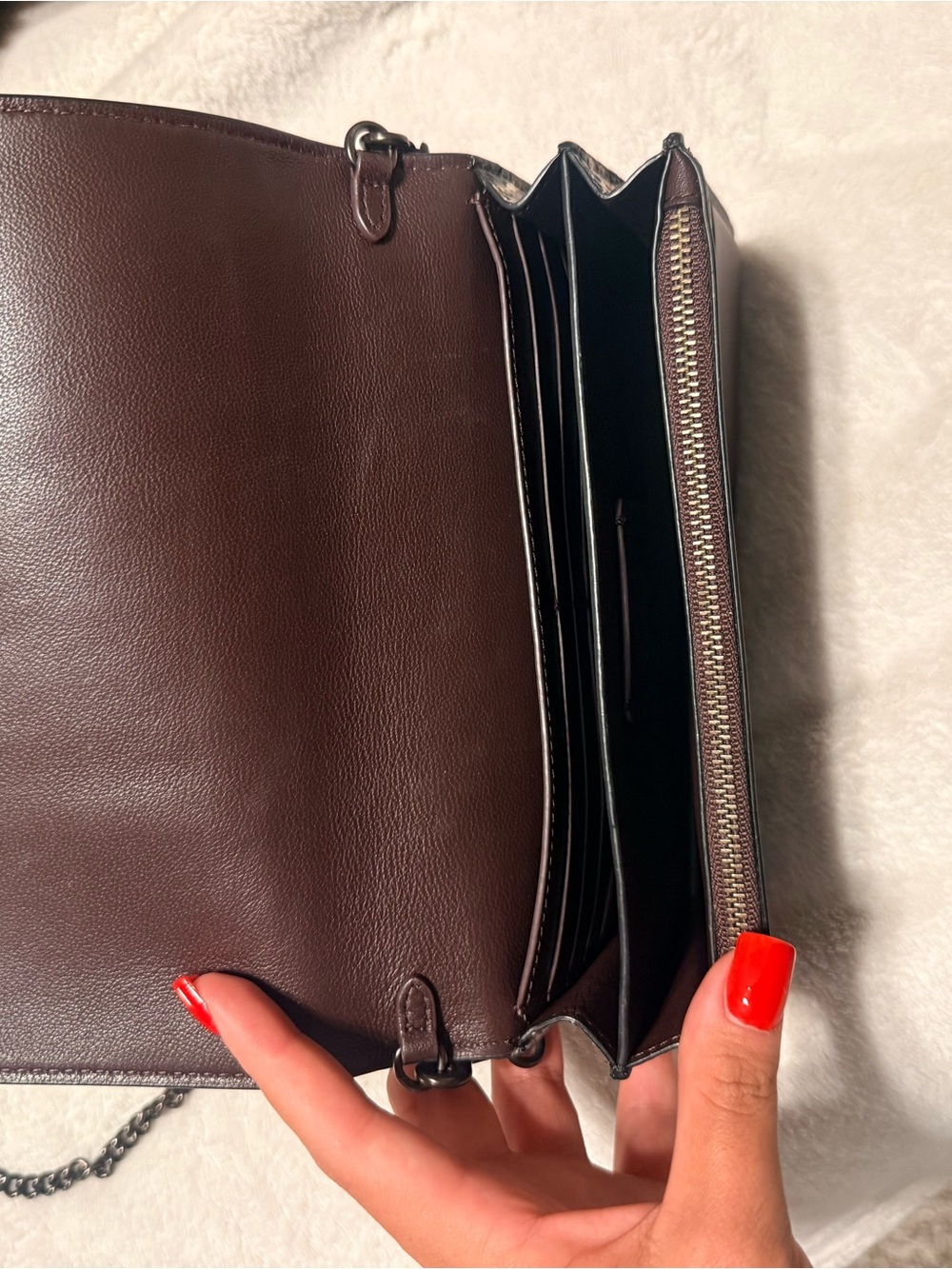 Coach Callie Fold Over Snakeskin Chain Crossbody Wallet — Brown - Picture 4 of 5